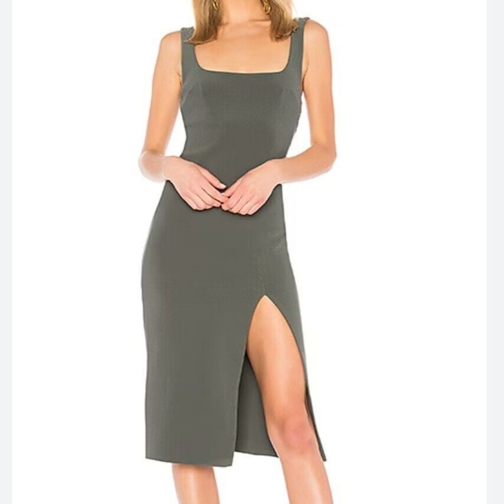 Bec + Bridge US6 C'est‎ Cool Khaki Green Crepe Poly Stretchy Bodycon Tank Dress